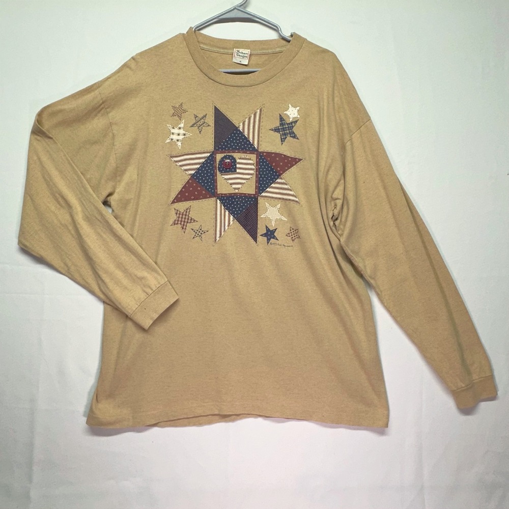 Melhart Designs Long Sleeve Tan Americana Vintage T-shirt‎ 1997 Vicki Melhart XL
